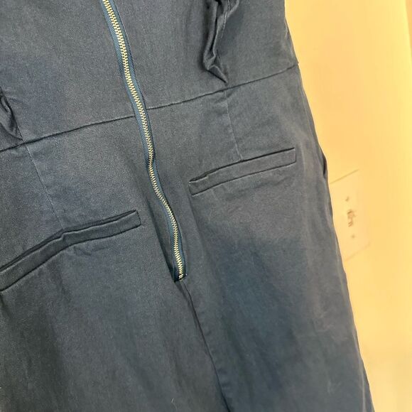 En Saison Denim Stretch Ruffled High Rise Wide Leg Crop Jumpsuit M - Picture 6 of 7